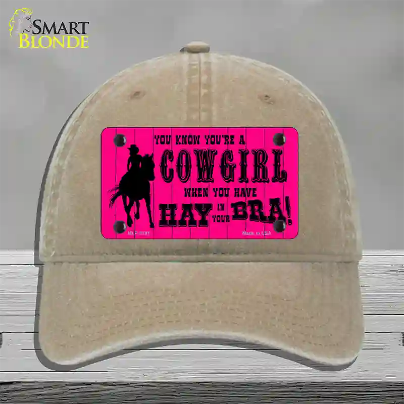 Pink Cowgirl Novelty License Plate Hat Unconstructed Cotton / Khaki