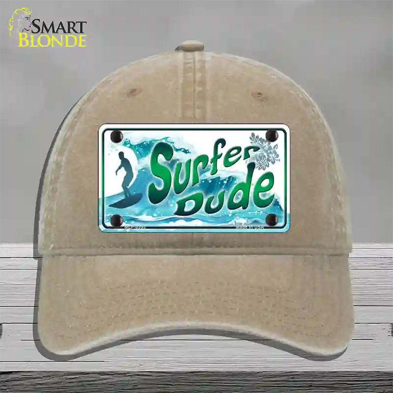 Surfer Dude Novelty License Plate Hat Unconstructed Cotton / Khaki