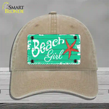 Beach Girl Novelty License Plate Hat Unconstructed Cotton / Khaki