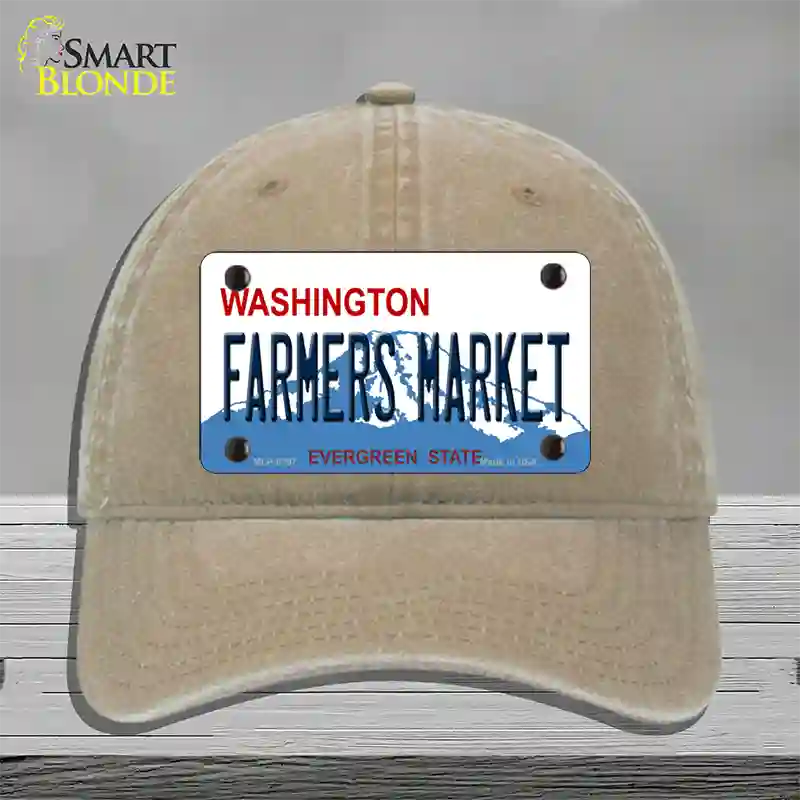 Farmers Market Washington Novelty License Plate Hat Unconstructed Cotton / Khaki