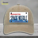 Space Needle Washington Novelty License Plate Hat Unconstructed Cotton / Khaki