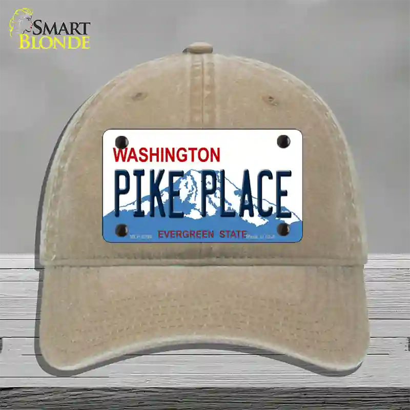 Pike Place Washington Novelty License Plate Hat Unconstructed Cotton / Khaki