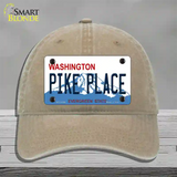 Pike Place Washington Novelty License Plate Hat Unconstructed Cotton / Khaki