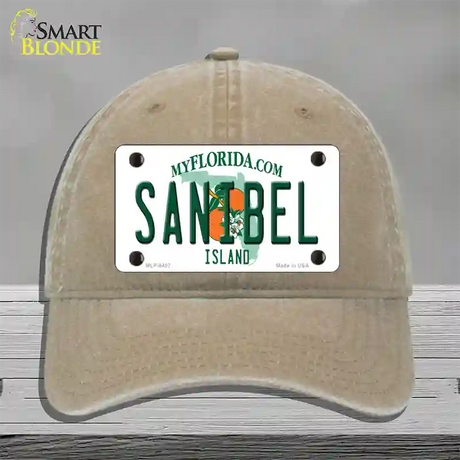 Sanibel Florida Novelty License Plate Hat Unconstructed Cotton / Khaki