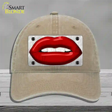 Red Lips Novelty License Plate Hat Unconstructed Cotton / Khaki