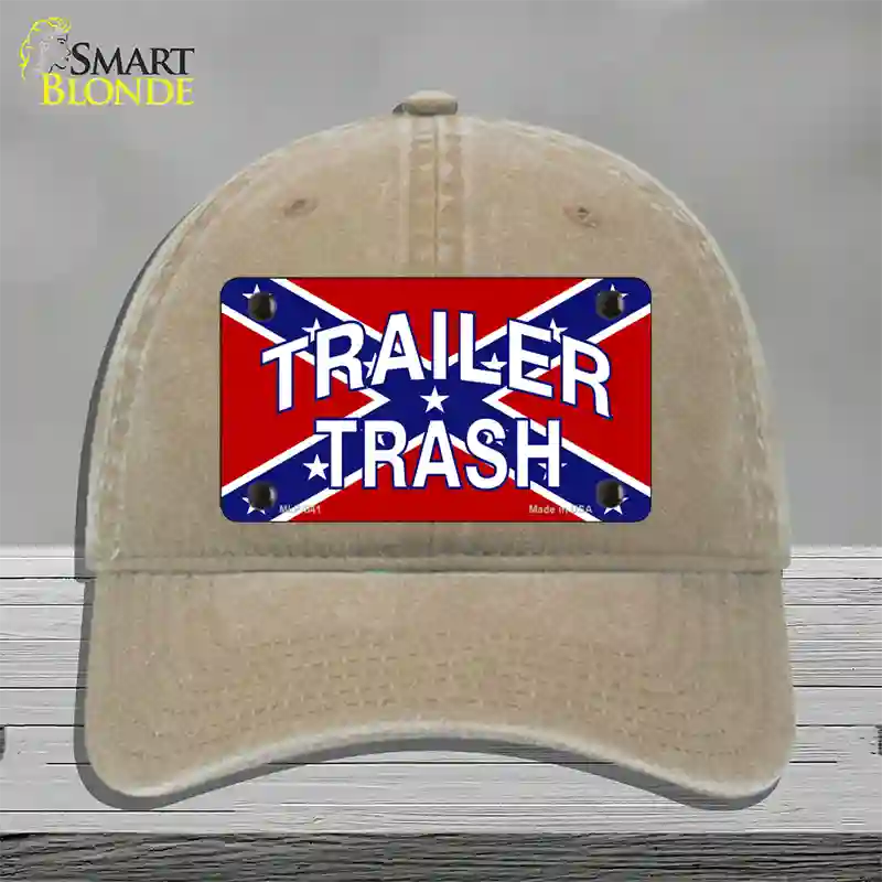 Trailer Trash Confederate Flag Novelty License Plate Hat Unconstructed Cotton / Khaki