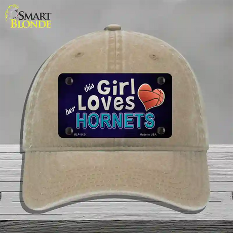 This Girl Loves Her Hornets Novelty License Plate Hat Unconstructed Cotton / Khaki