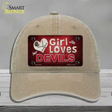 This Girl Loves Her Devils Novelty License Plate Hat Unconstructed Cotton / Khaki