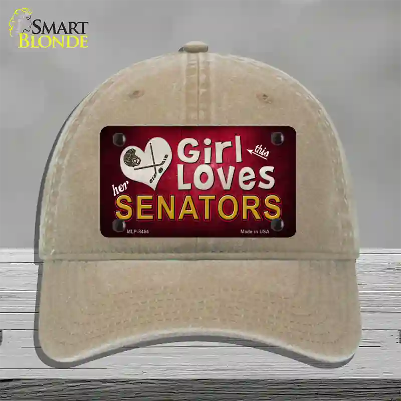 This Girl Loves Her Senators Novelty License Plate Hat Unconstructed Cotton / Khaki