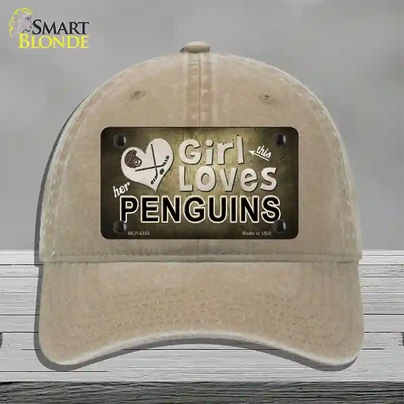 This Girl Loves Her Penguins Novelty License Plate Hat Unconstructed Cotton / Khaki