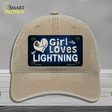 This Girl Loves Her Lightning Novelty License Plate Hat Unconstructed Cotton / Khaki