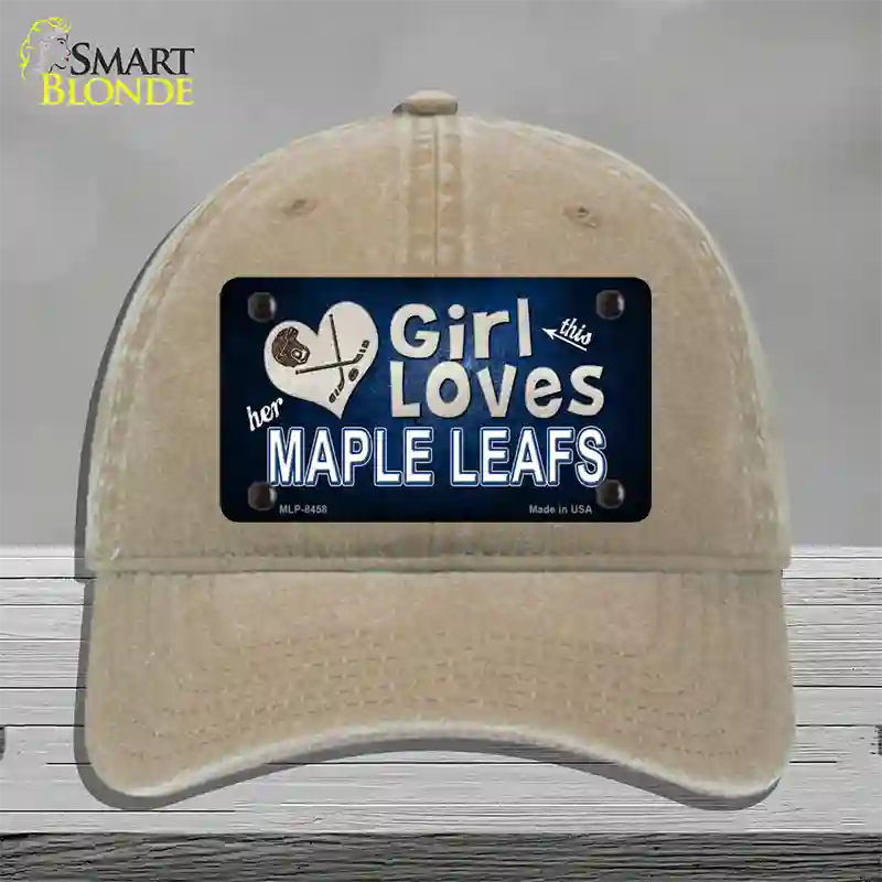 This Girl Loves Her Maple Leafs Novelty License Plate Hat Unconstructed Cotton / Khaki