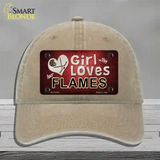 This Girl Loves Her Flames Novelty License Plate Hat Unconstructed Cotton / Khaki