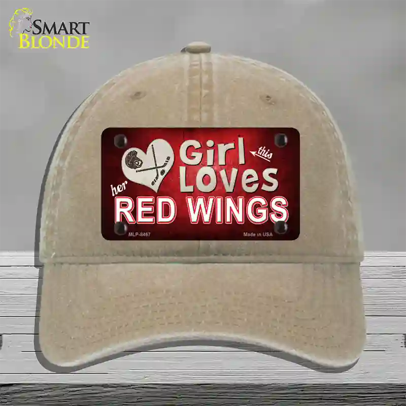 This Girl Loves Her Red Wings Novelty License Plate Hat Unconstructed Cotton / Khaki