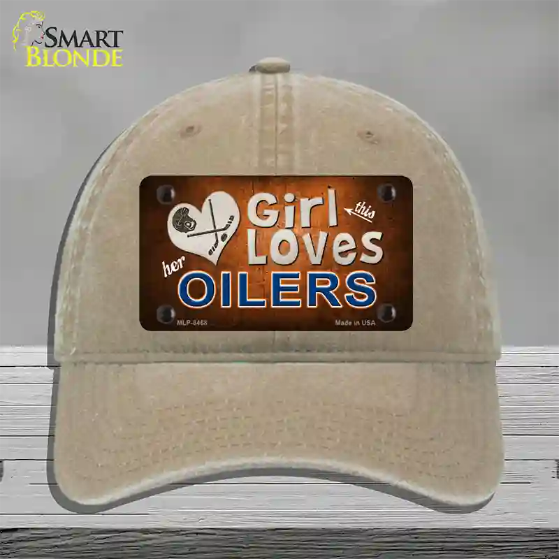 This Girl Loves Her Oilers Novelty License Plate Hat Unconstructed Cotton / Khaki