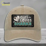 This Girl Loves Her Sharks Novelty License Plate Hat Unconstructed Cotton / Khaki