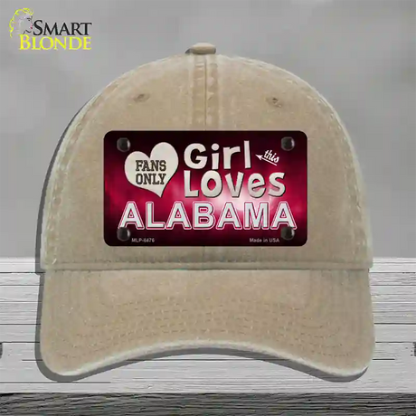 This Girl Loves Alabama Novelty License Plate Hat Unconstructed Cotton / Khaki