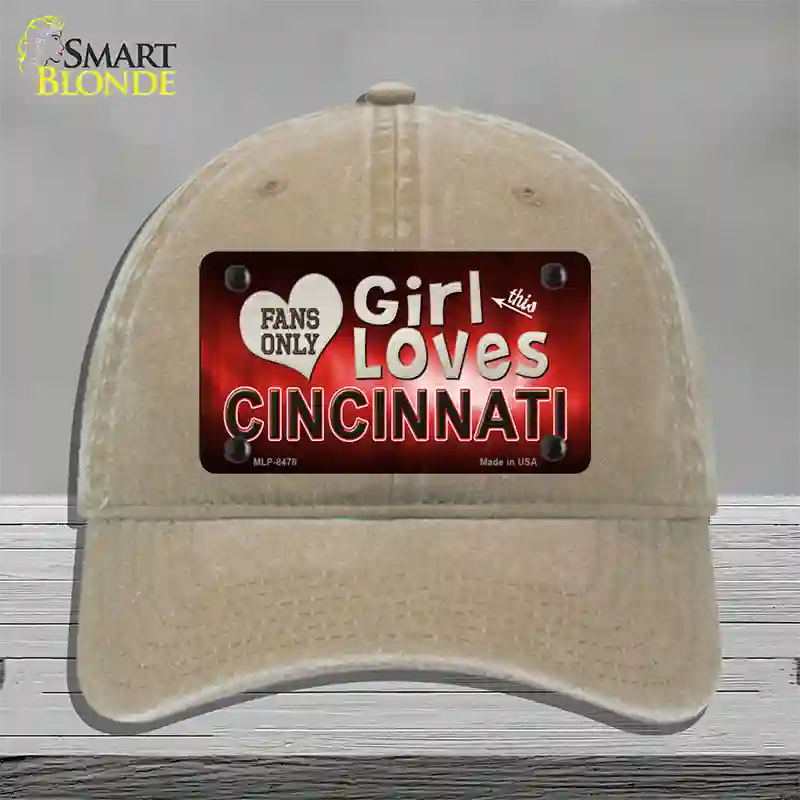 This Girl Loves Cincinnati Novelty License Plate Hat Unconstructed Cotton / Khaki