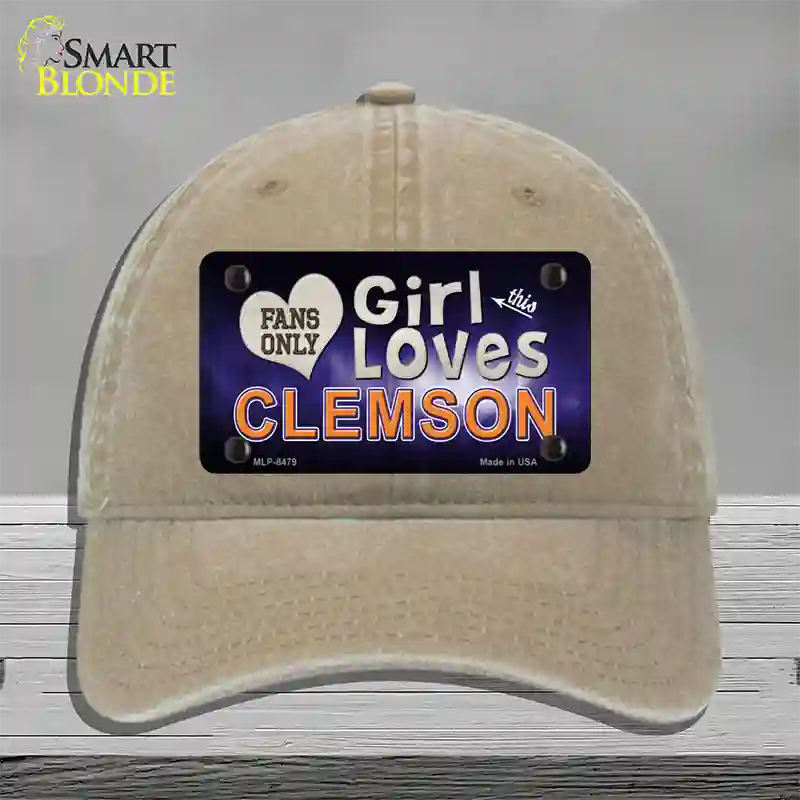 This Girl Loves Clemson Novelty License Plate Hat Unconstructed Cotton / Khaki