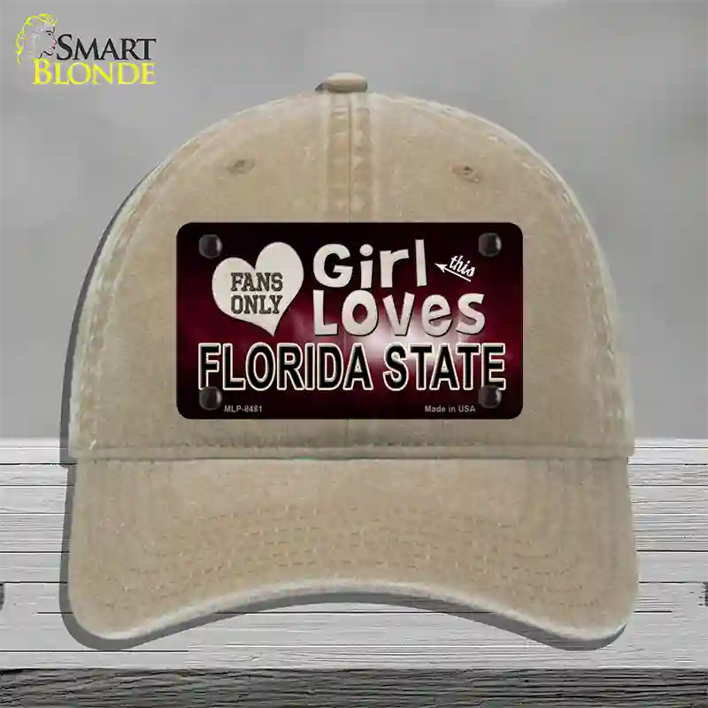 This Girl Loves Florida State Novelty License Plate Hat Unconstructed Cotton / Khaki