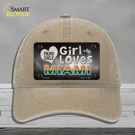 This Girl Loves Miami Novelty License Plate Hat Unconstructed Cotton / Khaki