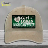 This Girl Loves Michigan State Novelty License Plate Hat Unconstructed Cotton / Khaki