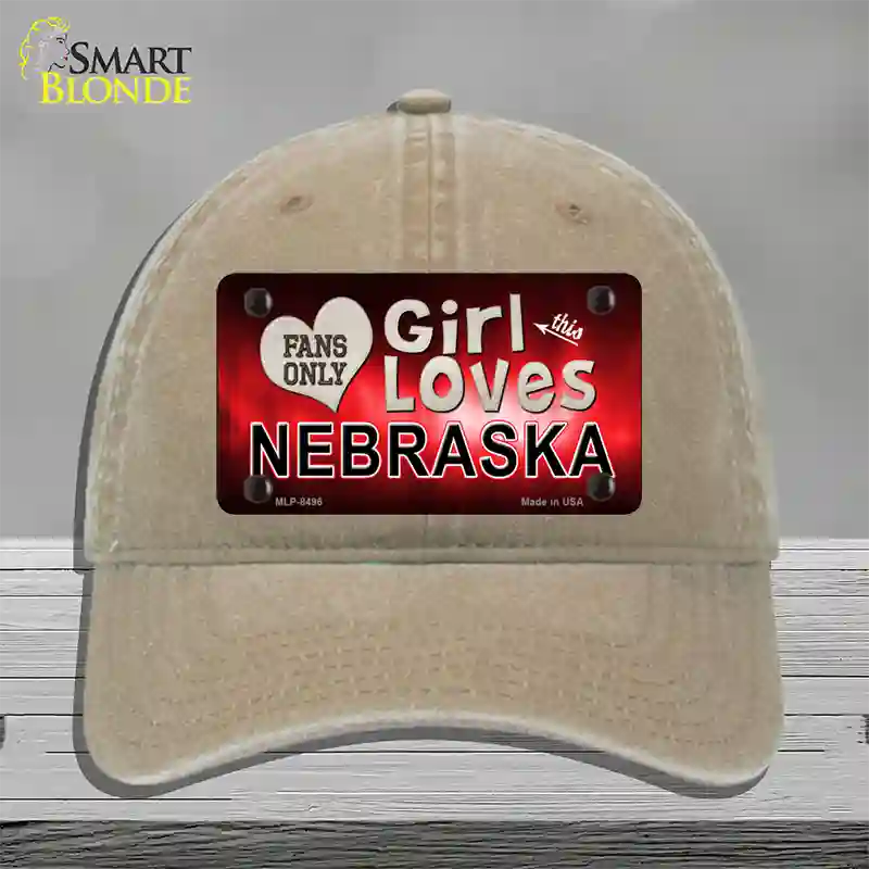 This Girl Loves Nebraska Novelty License Plate Hat Unconstructed Cotton / Khaki