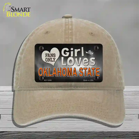 This Girl Loves Oklahoma State Novelty License Plate Hat Unconstructed Cotton / Khaki