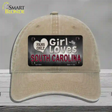 This Girl Loves South Carolina Novelty License Plate Hat Unconstructed Cotton / Khaki