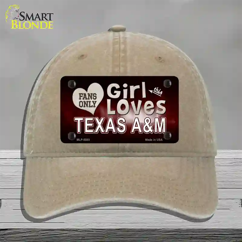 This Girl Loves Texas A&M Novelty License Plate Hat Unconstructed Cotton / Khaki