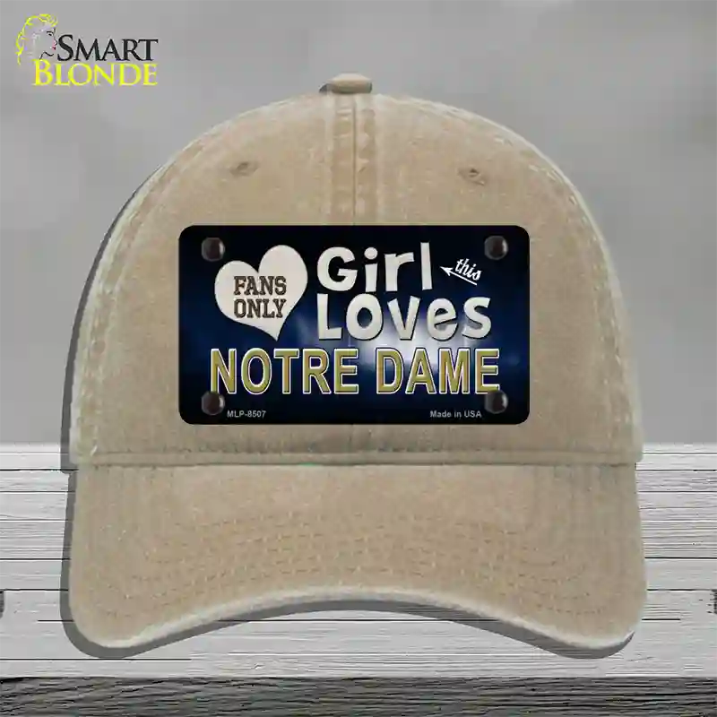 This Girl Loves Notre Dame Novelty License Plate Hat Unconstructed Cotton / Khaki