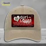 This Girl Loves Wisconsin Novelty License Plate Hat Unconstructed Cotton / Khaki