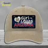 This Girl Loves Arizona Novelty License Plate Hat Unconstructed Cotton / Khaki