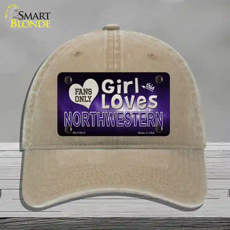 This Girl Loves Northwestern Novelty License Plate Hat Unconstructed Cotton / Khaki