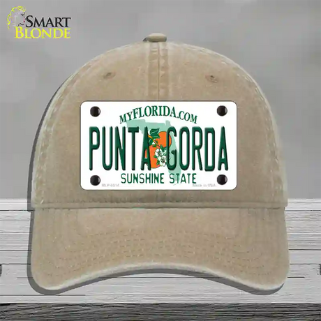 Punta Gorda Florida Novelty License Plate Hat Unconstructed Cotton / Khaki