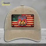 American Route 66 Neon Novelty License Plate Hat Unconstructed Cotton / Khaki