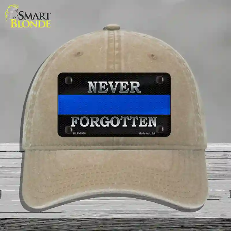 Never Forgotten Thin Blue Line Novelty License Plate Hat Unconstructed Cotton / Khaki