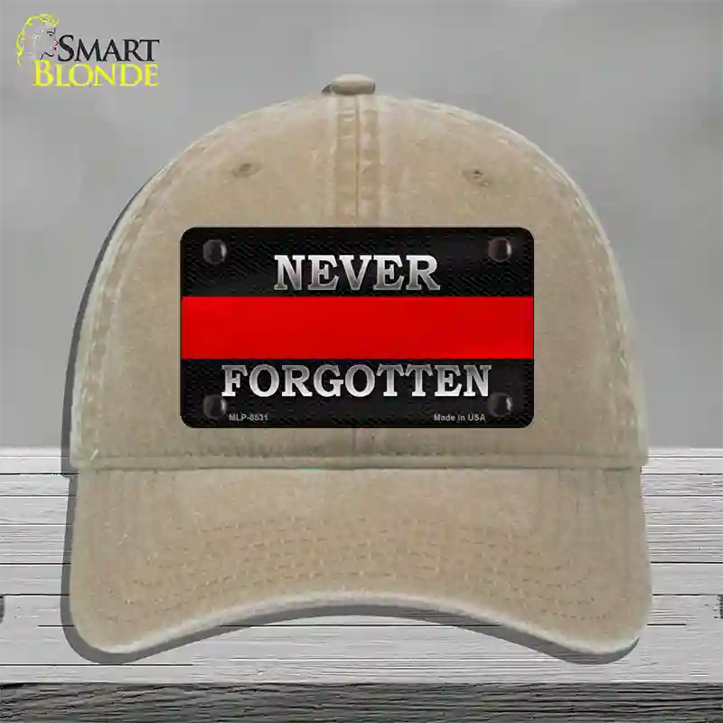 Never Forgotten Thin Red Line Novelty License Plate Hat Unconstructed Cotton / Khaki