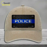 Police Thin Blue Line Novelty License Plate Hat Unconstructed Cotton / Khaki