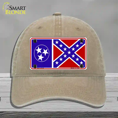 Confederate Flag Tennessee Novelty License Plate Hat Unconstructed Cotton / Khaki