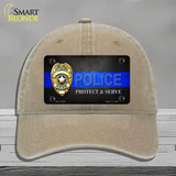 Police Badge Thin Blue Line Novelty License Plate Hat Unconstructed Cotton / Khaki