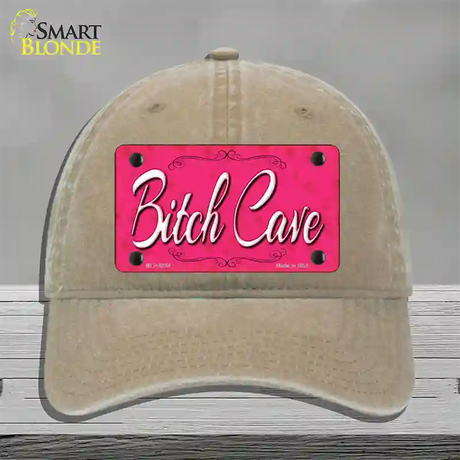 Bitch Cave Novelty License Plate Hat Unconstructed Cotton / Khaki