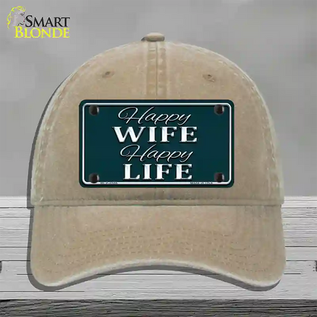 Happy Wife Happy Life Novelty License Plate Hat Unconstructed Cotton / Khaki