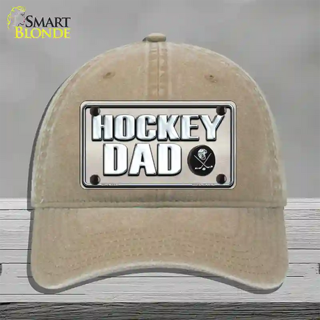 Hockey Dad Novelty License Plate Hat Unconstructed Cotton / Khaki