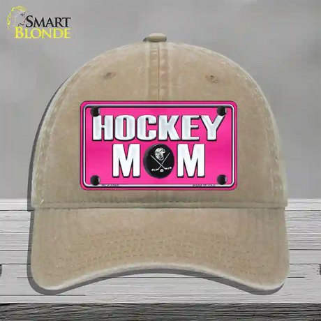 Hockey Mom Novelty License Plate Hat Unconstructed Cotton / Khaki