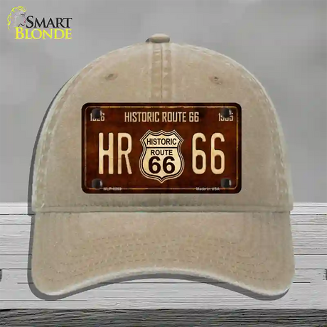 Historic Route 66 Vintage Novelty License Plate Hat Unconstructed Cotton / Khaki