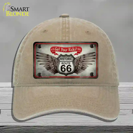 Get Your Kicks Novelty License Plate Hat Unconstructed Cotton / Khaki