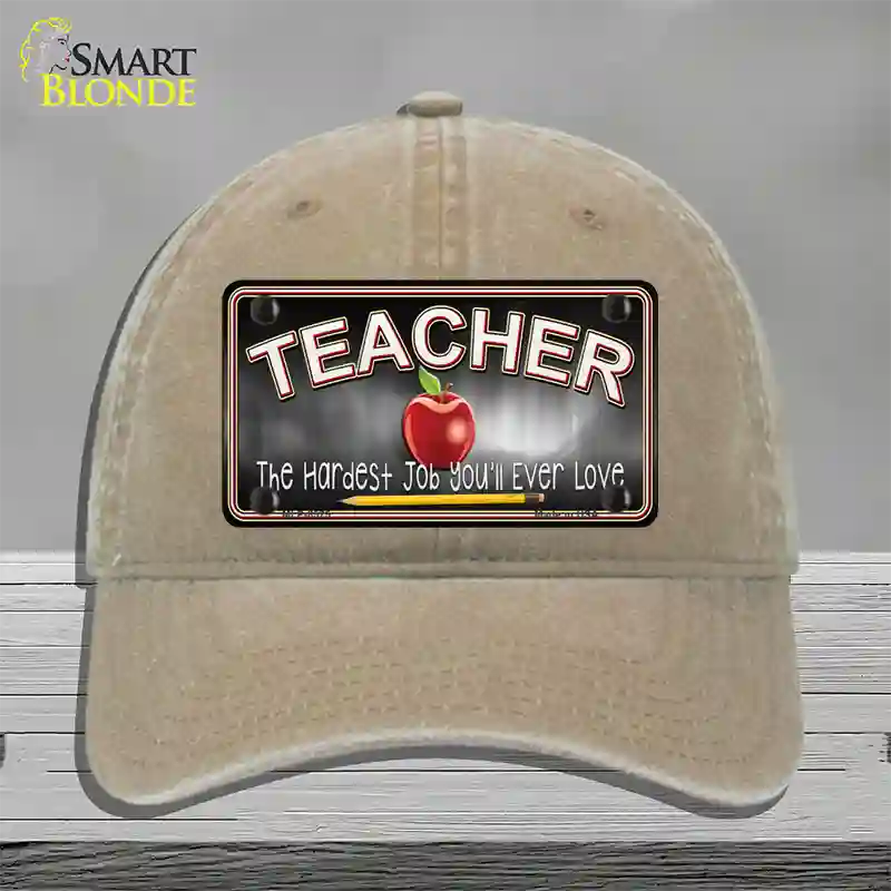 Teacher Novelty License Plate Hat Unconstructed Cotton / Khaki