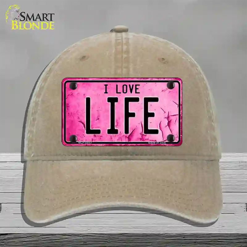 I Love Life Novelty License Plate Hat Unconstructed Cotton / Khaki