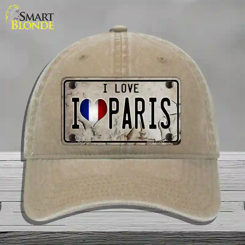 I Love Paris Novelty License Plate Hat Unconstructed Cotton / Khaki